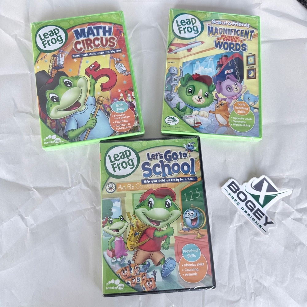 Leap Frog 3 DVD Lot Math Circus Lets Go to School Museum of Opposite Words‎ Kids